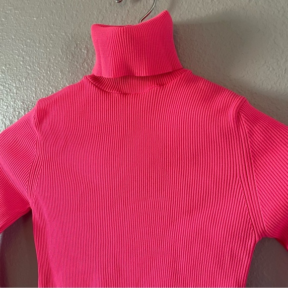 Zara Neon Pink Bold Ribbed Turtleneck Stretch Long Sleeve Top Women's Size Small - Picture 4 of 6